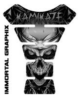 Kamikaze Skull Gray Motorcycle Tank Pad Protector