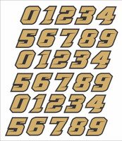 Thick Youth Helmet numbers Black Gold for Lacrosse, Football, Hockey, Softball, Baseball helmets.  1.25 inch tall