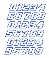 Thick Youth Helmet numbers Blue White for Lacrosse, Football, Hockey, Softball, Baseball helmets.  1.25 inch tall