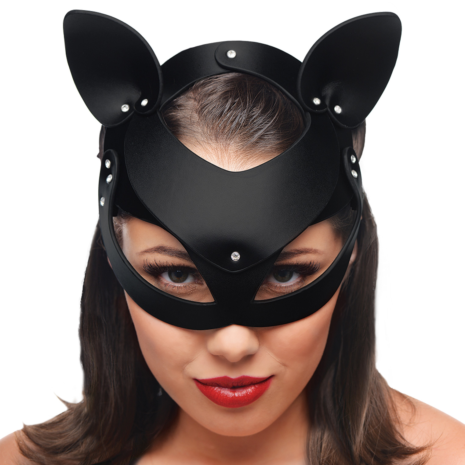 Tailz Black Silicone Anal Plug With Black Faux Fur Cat Tail & Matching Cat Mask - Mask On Model