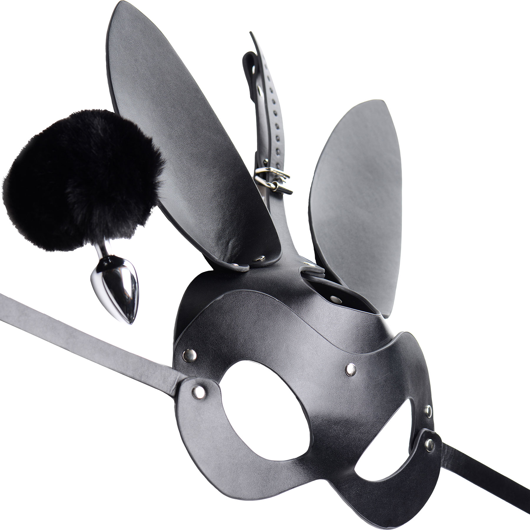Tailz Aluminum Alloy Anal Plug With Black Faux Fur Bunny Tail & Matching Bunny Mask