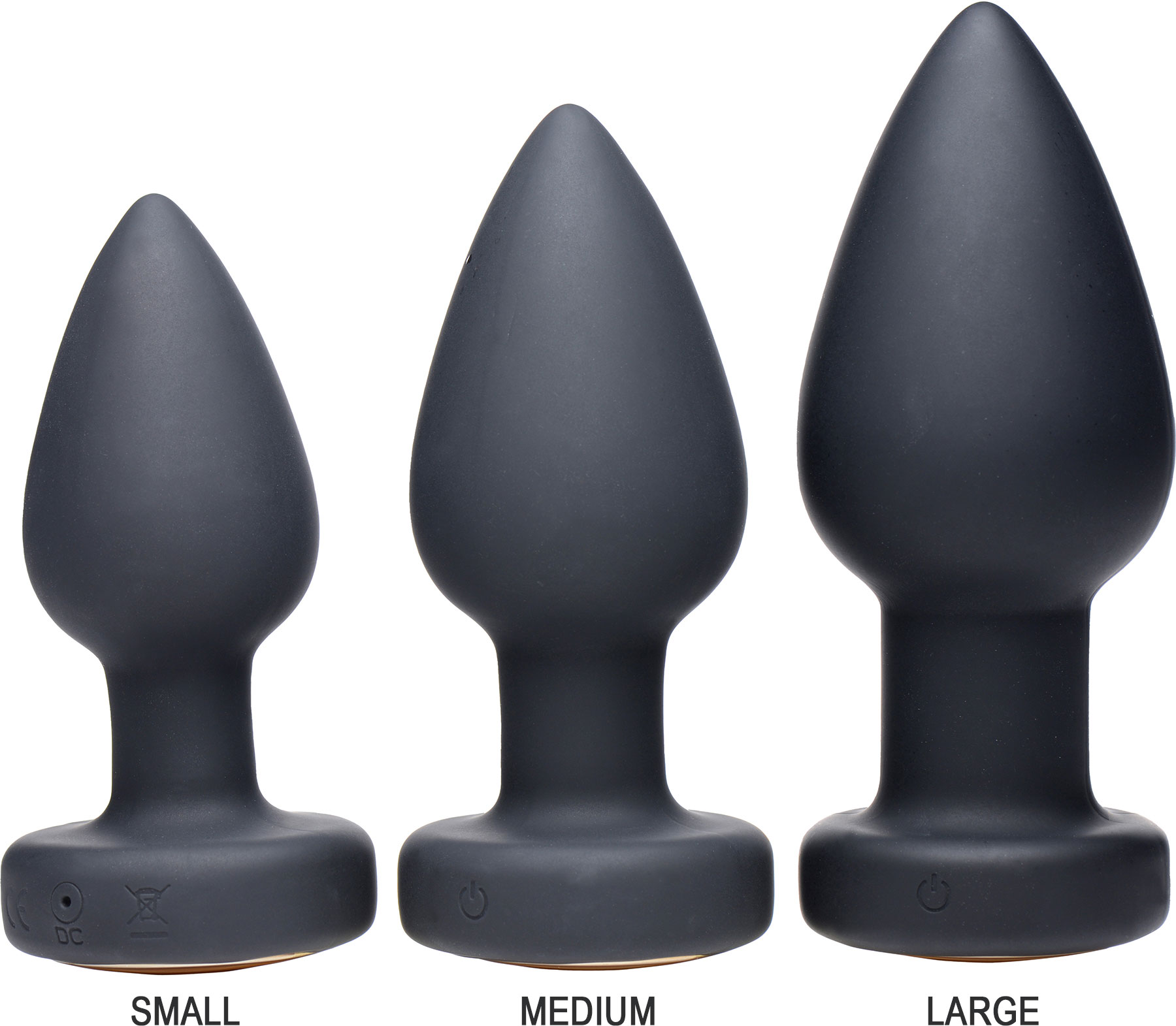 Booty Sparks Silicone 7 Mode Vibrating Butt Plug With LED Light Up Base - Size Comparison