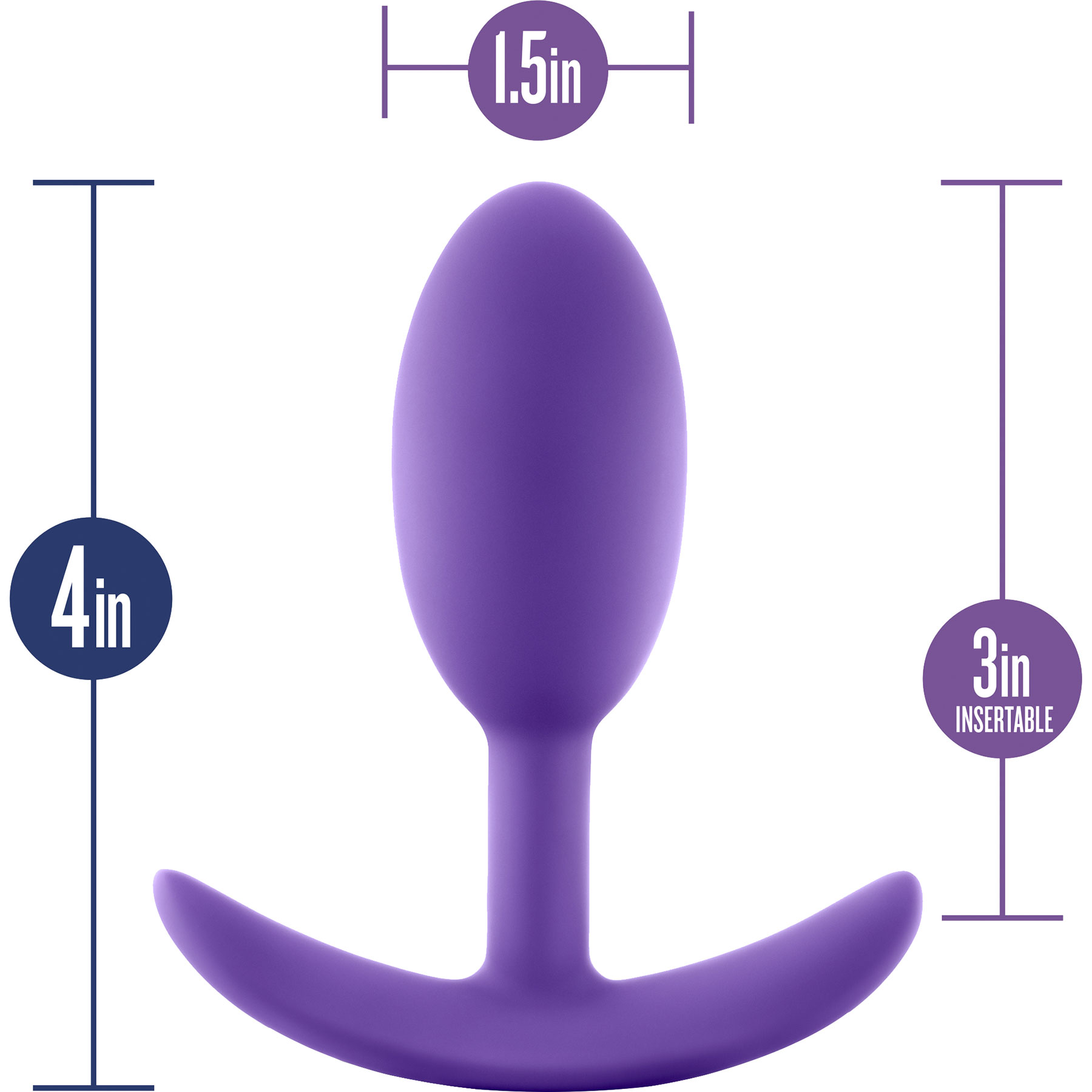 Luxe Wearable Silicone Vibra Slim Butt Plug by Blush, Small - Measurements