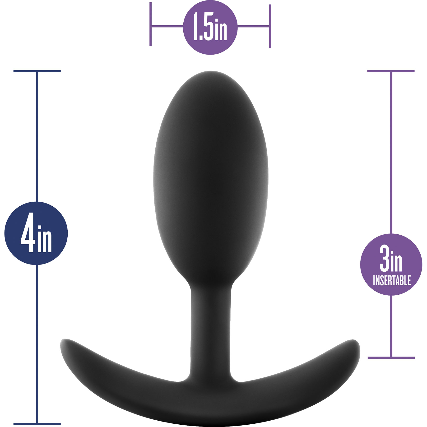 Luxe Wearable Silicone Vibra Slim Butt Plug by Blush, Medium - Measurements