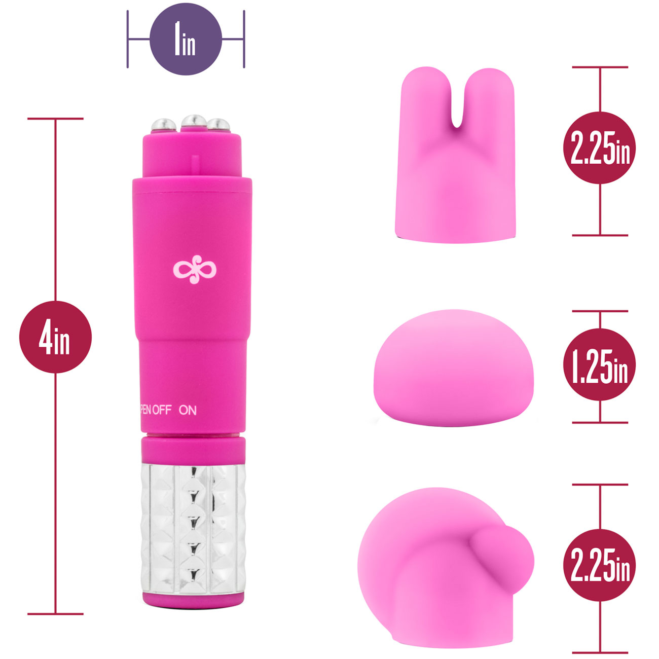 Rose Revitalize Vibrating Bullet Massage Kit With 3 Silicone Attachments By Blush - Measurements