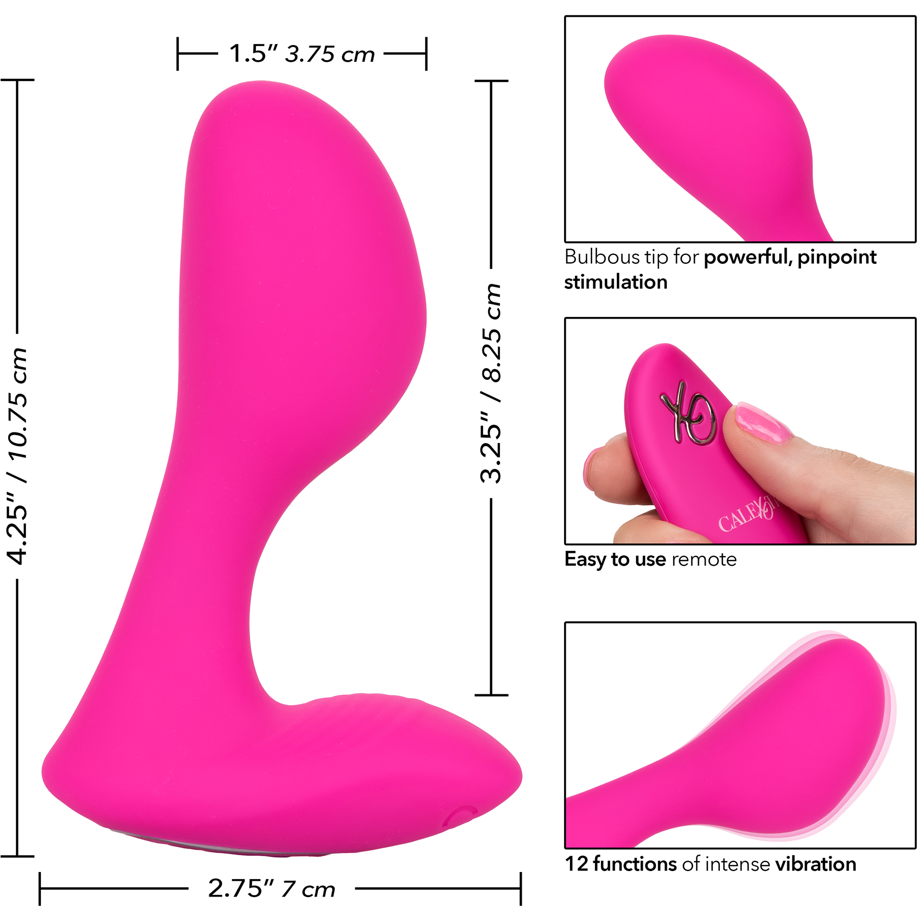 Silicone Remote G-Spot Arouser Waterproof Rechargeable Vibrator - Measurements