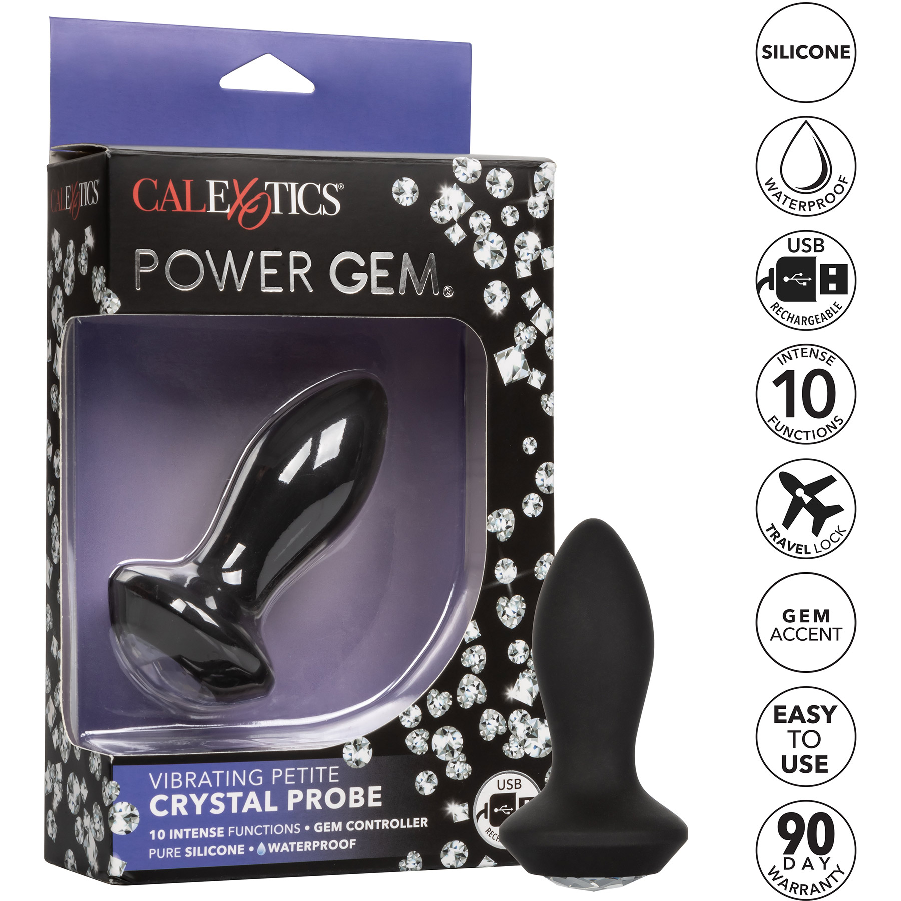 Power Gem Silicone Vibrating Petite Crystal Probe - Package