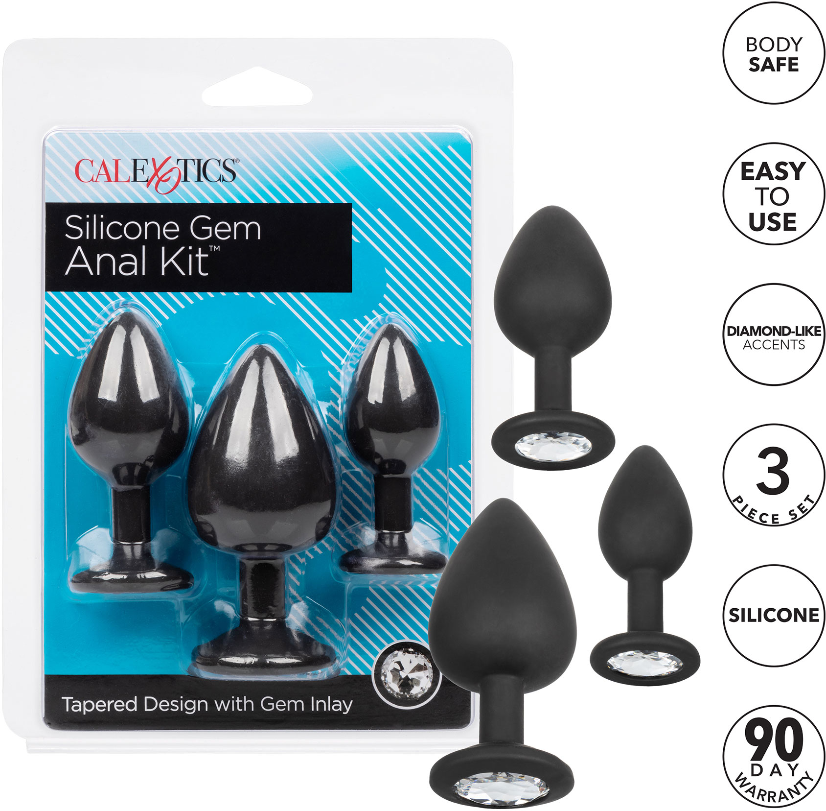 Silicone Gem Anal Kit With Three Jeweled Plugs - Features