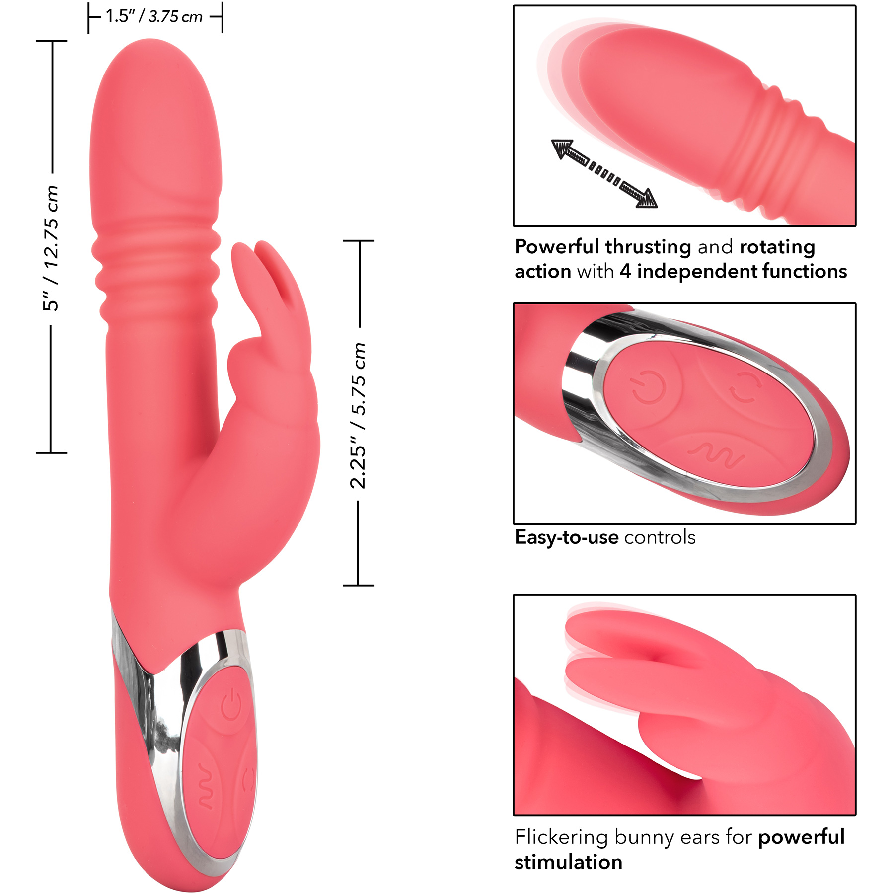 Enchanted Exciter Silicone Rechargeable Thrusting Rotating Dual Stimulation Vibrator - Measurements