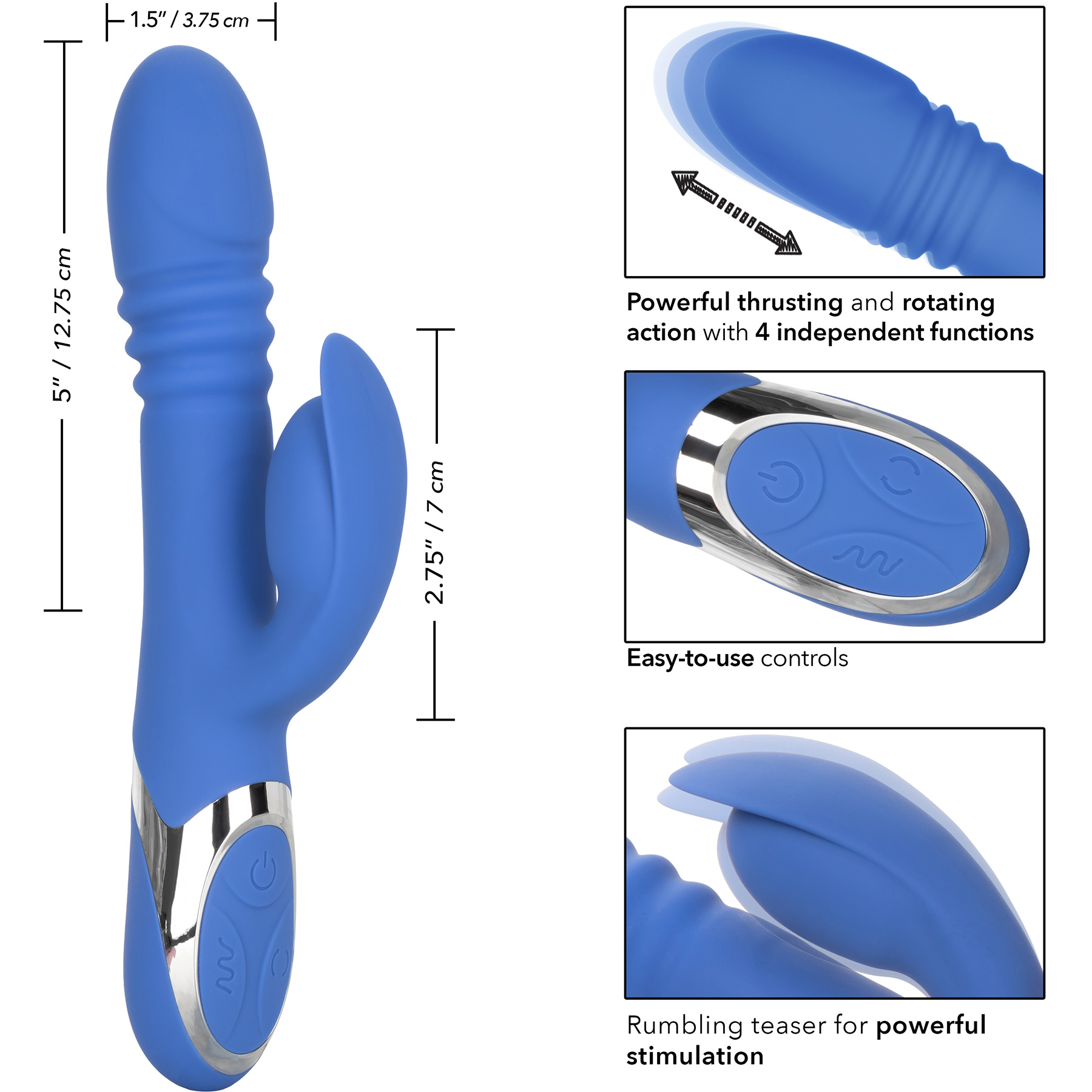 Enchanted Teaser Silicone Rechargeable Thrusting Rotating Dual Stimulation Vibrator - Measurements