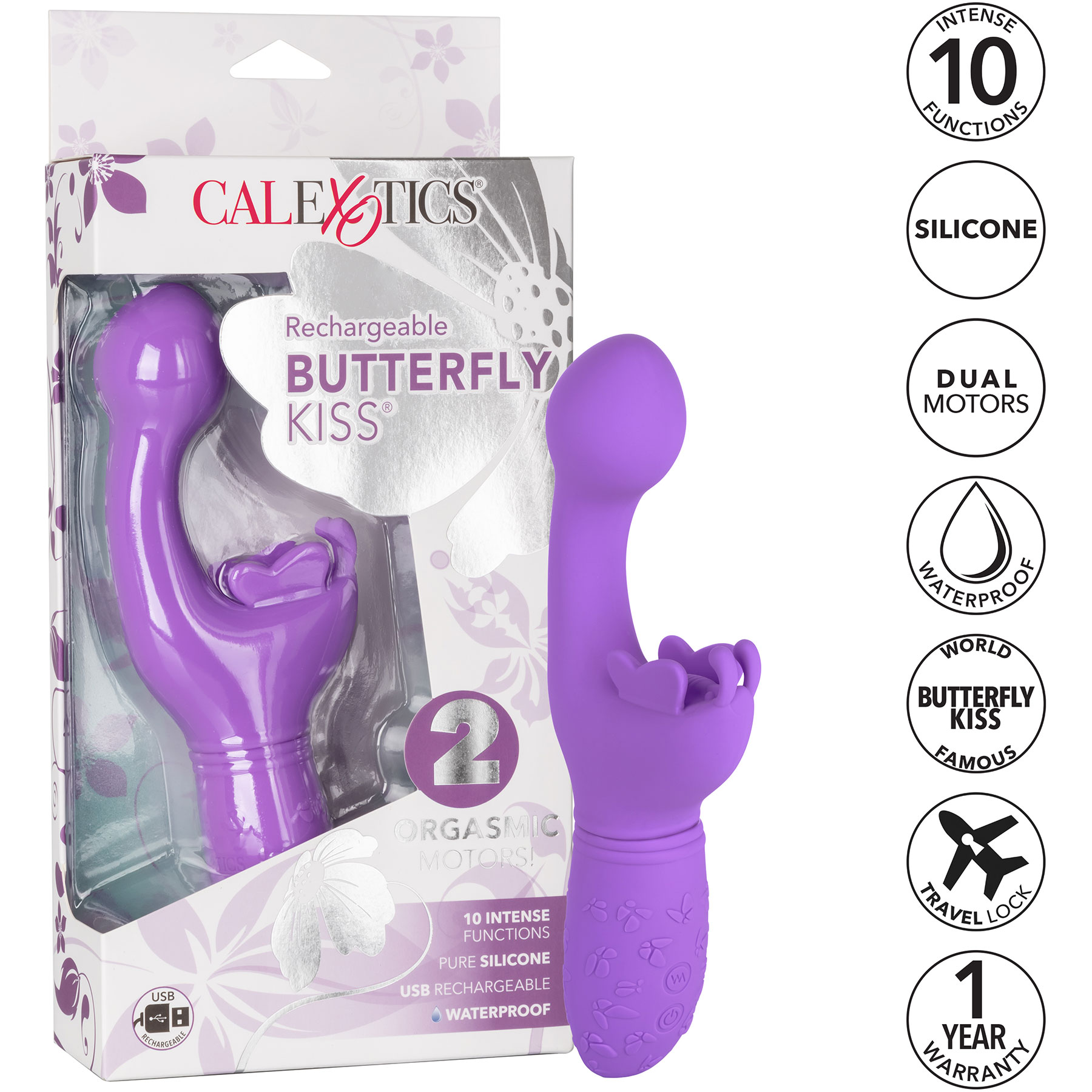 Butterfly Kiss Silicone Rechargeable Waterproof Dual-Stimulation Vibrator - Features