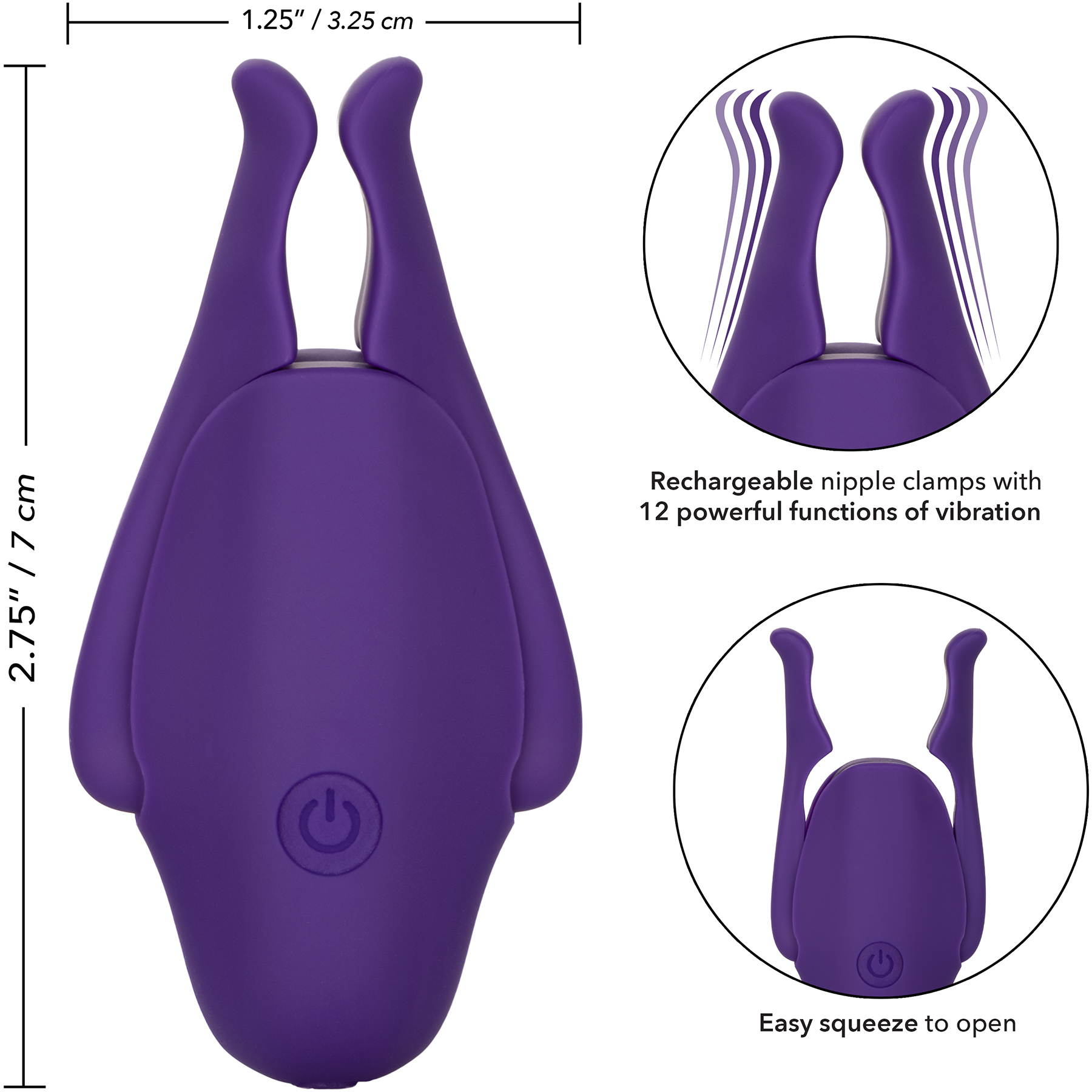 Nipple Play Nipplettes Rechargeable Vibrating Nipple Clamps By CalExotics - Measurements