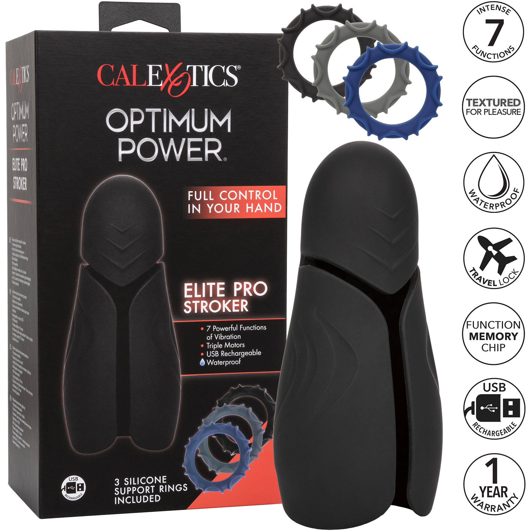 Optimum Power Pro Stroker Silicone Rechargeable Penis Masturbator - Features