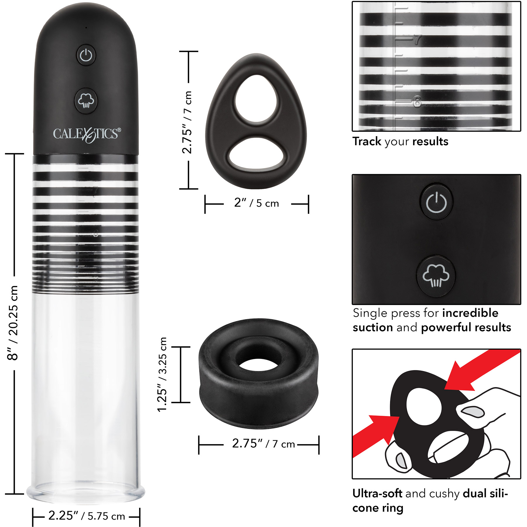 Optimum Series Rechargeable EZ Penis  Pump Kit - Measurements