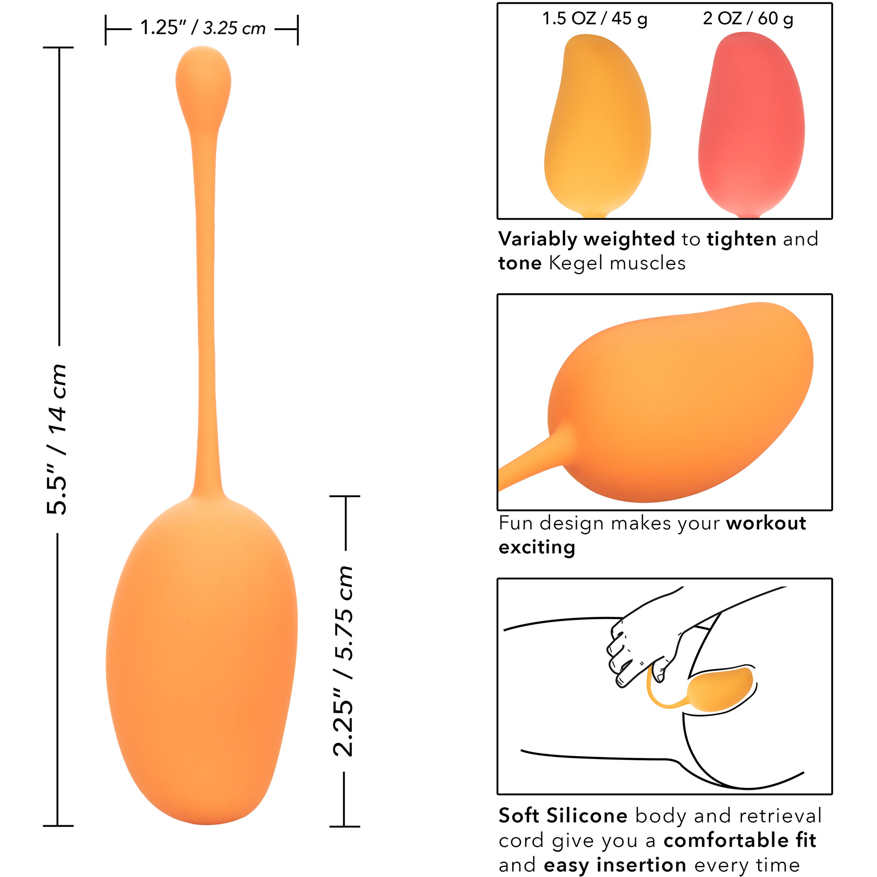 Mango Silicone Kegel Training Set By CalExotics - Measurements