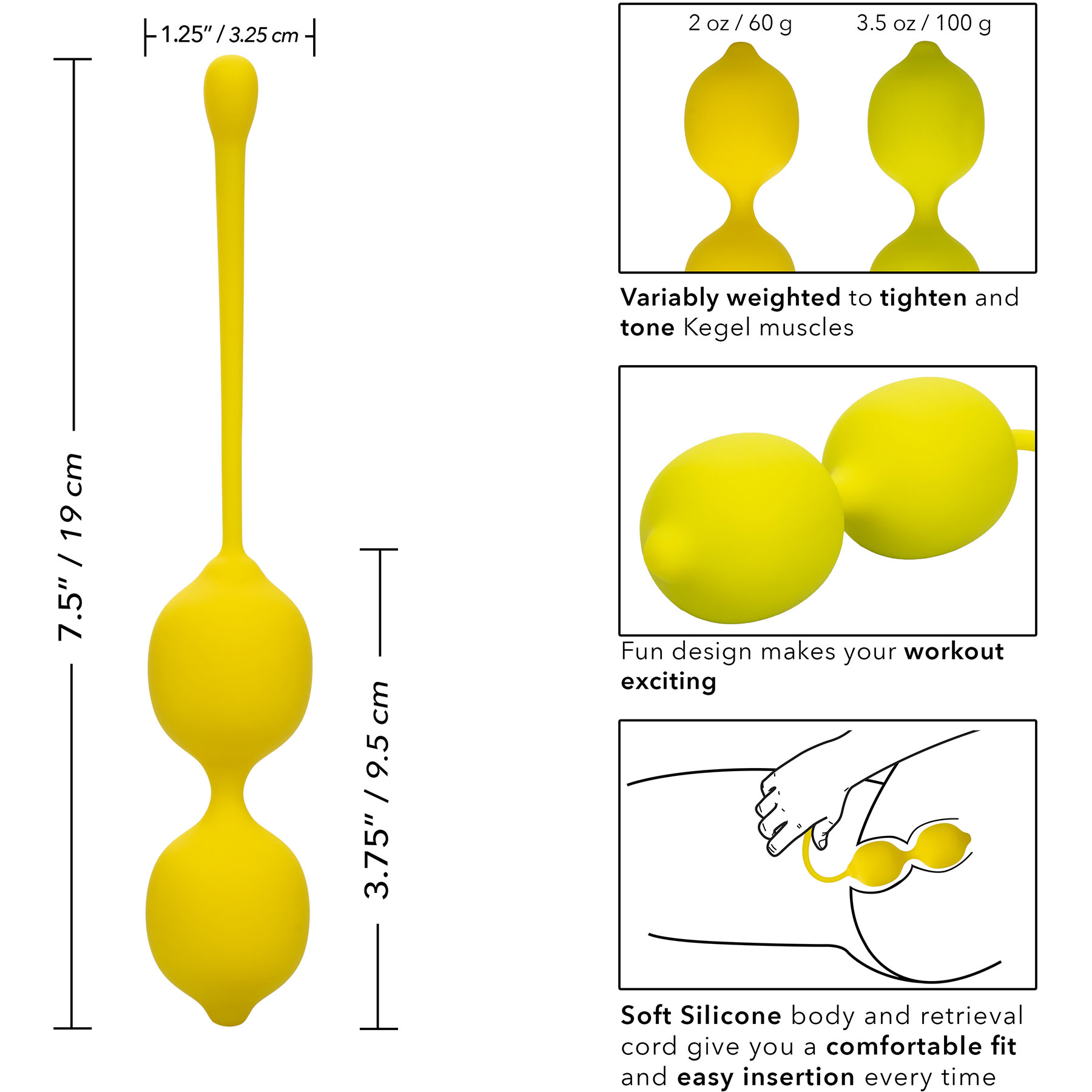 Lemon Silicone Kegel Training Set By CalExotics - Measurements
