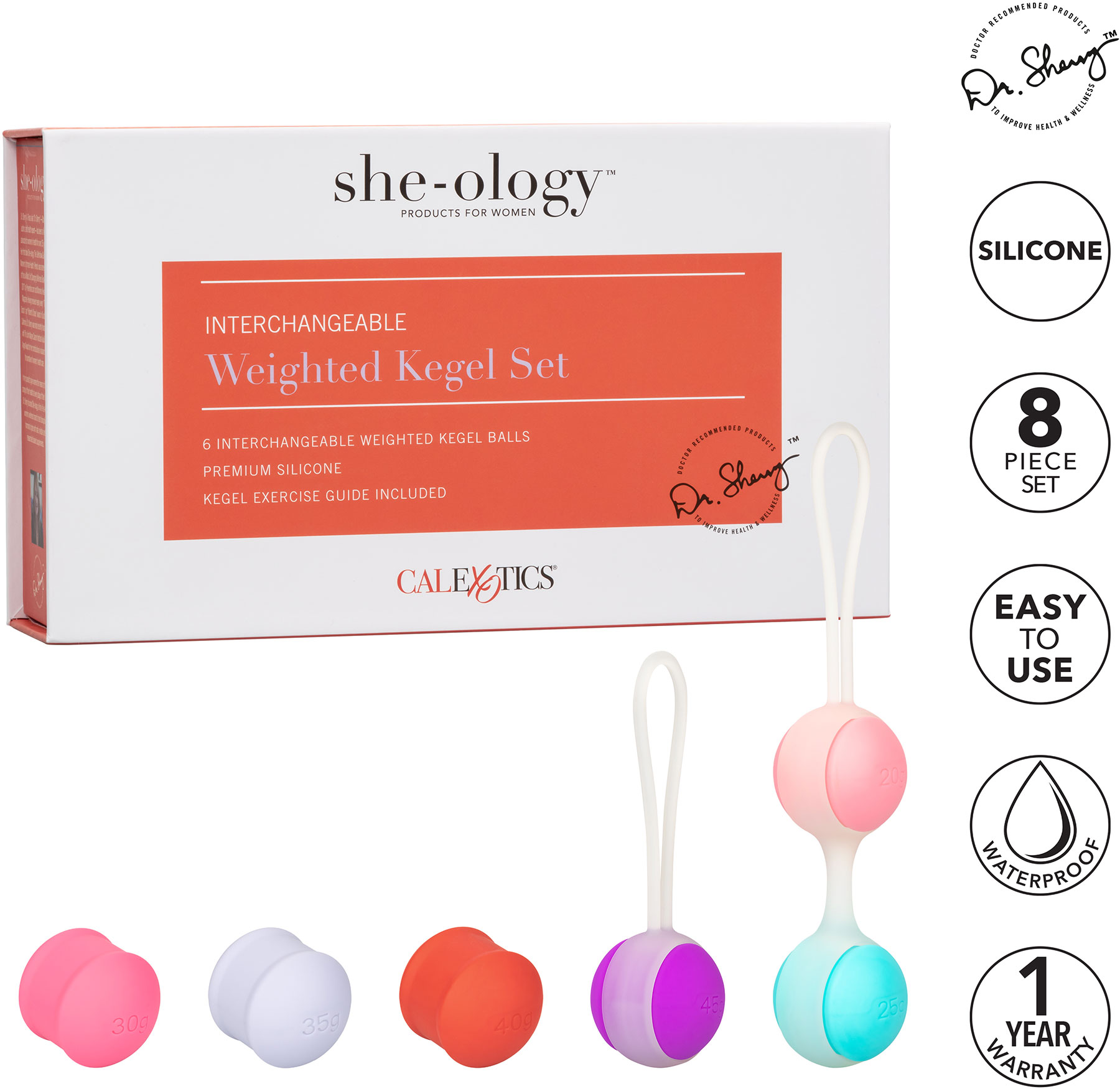 She-ology™ Interchangeable Weighted Silicone Kegel Set With Package