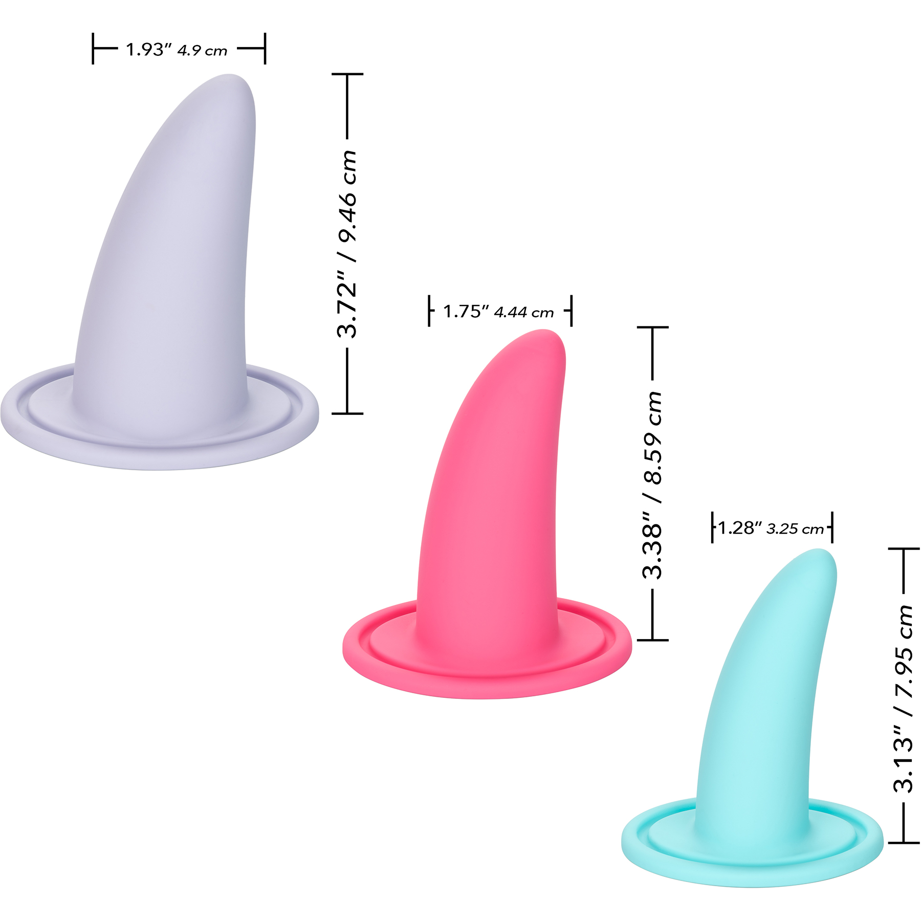 She-ology Advanced 3-Piece Wearable Vaginal Silicone Dilator Set - Measurements
