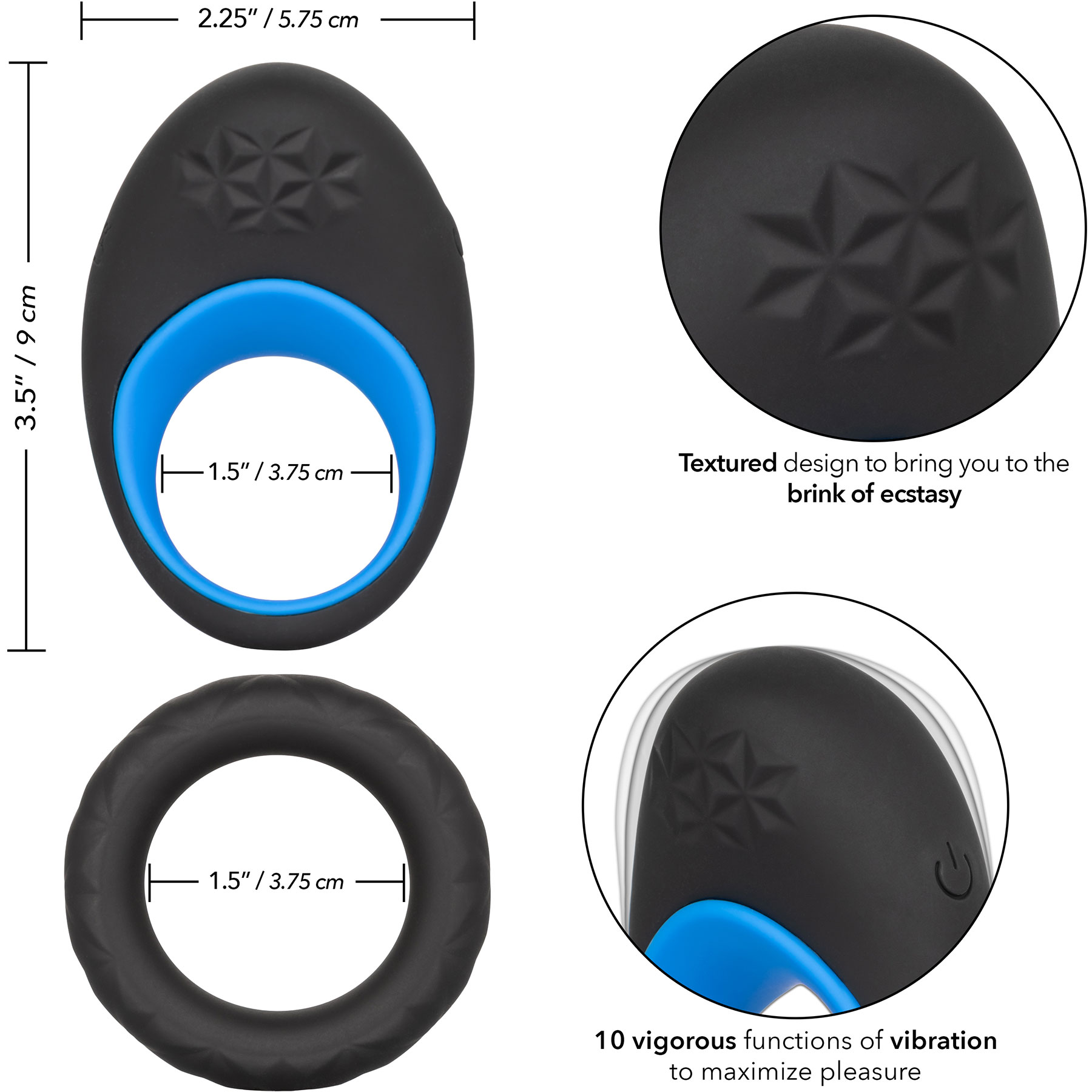 Link Up Max Silicone Rechargeable Vibrating Cock Ring - Measurements