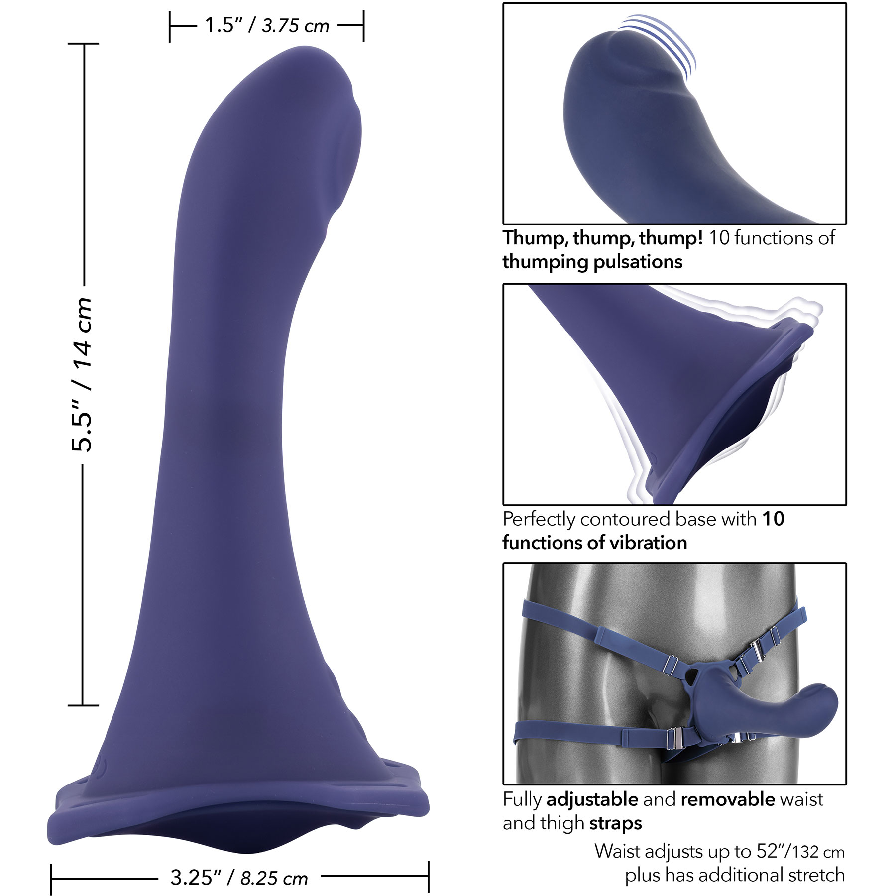 Her Royal Harness ME2 Thumper Set With Pulsing, Vibrating Silicone Probe - Measurements
