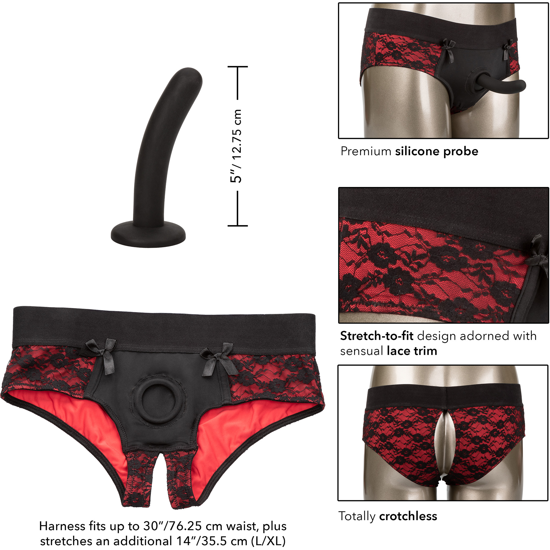 Scandal Crotchless Pegging Panty Set With Silicone Probe - Measurements