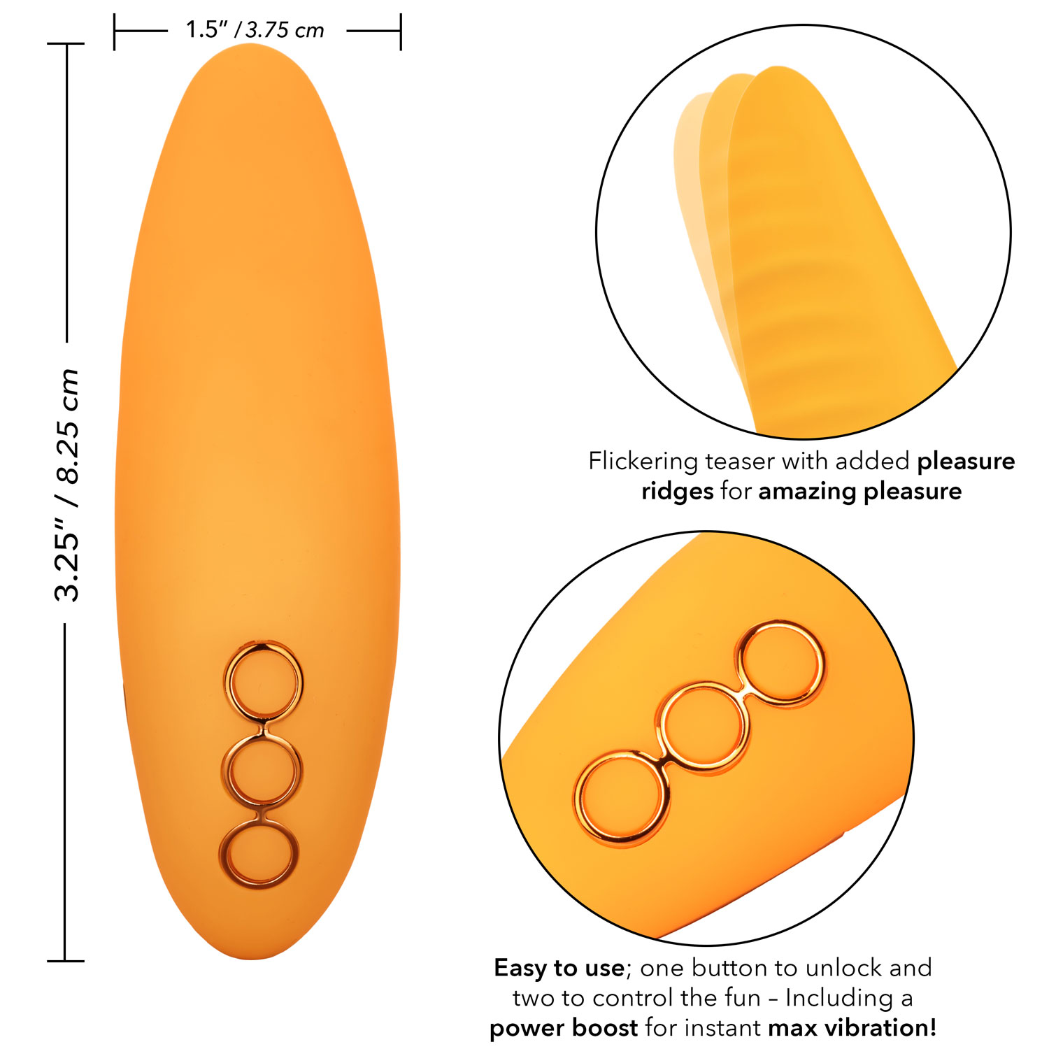California Dreaming Hollywood Hottie Silicone Waterproof Lay-On Clitoral Vibrator - Measurements