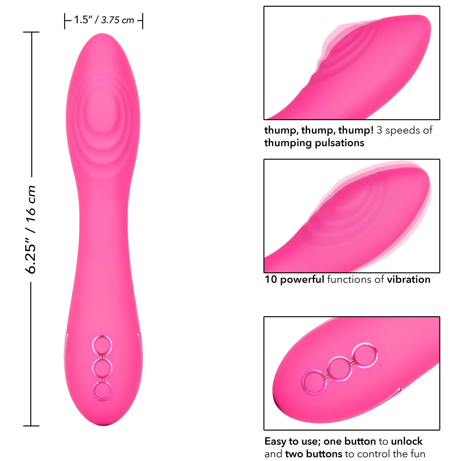 California Dreaming Surf City Centerfold Silicone Waterproof G-Spot Vibrator - Measurements