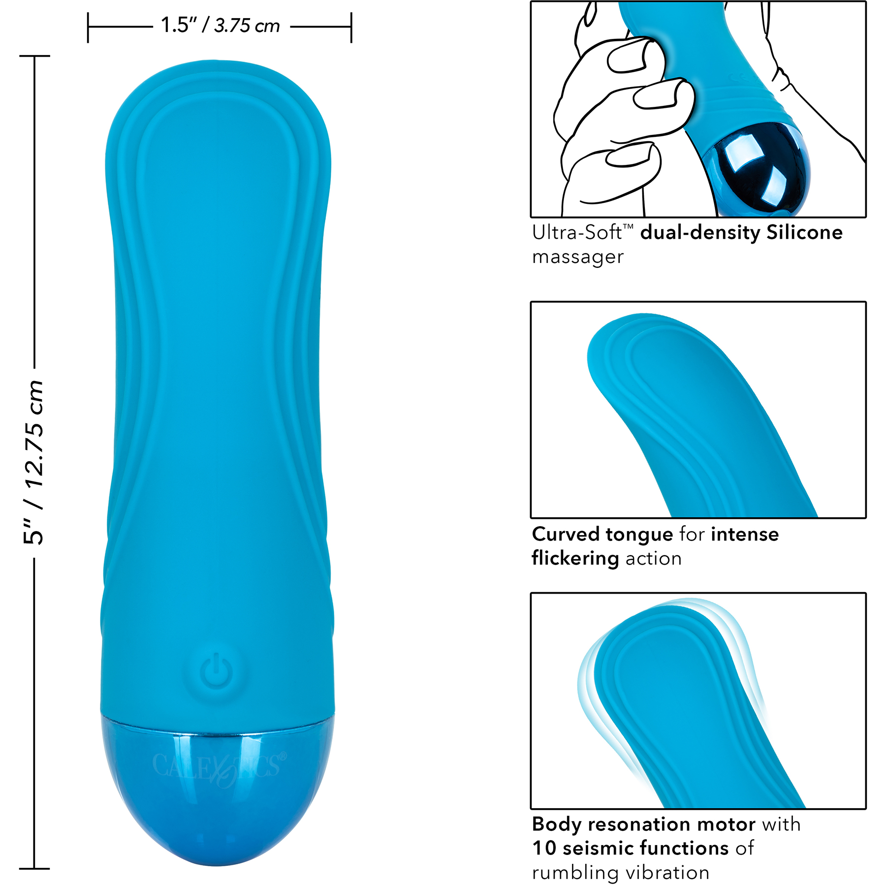 Tremble Tickler Waterproof Rechargeable Silicone Seismic Vibrator - Measurements