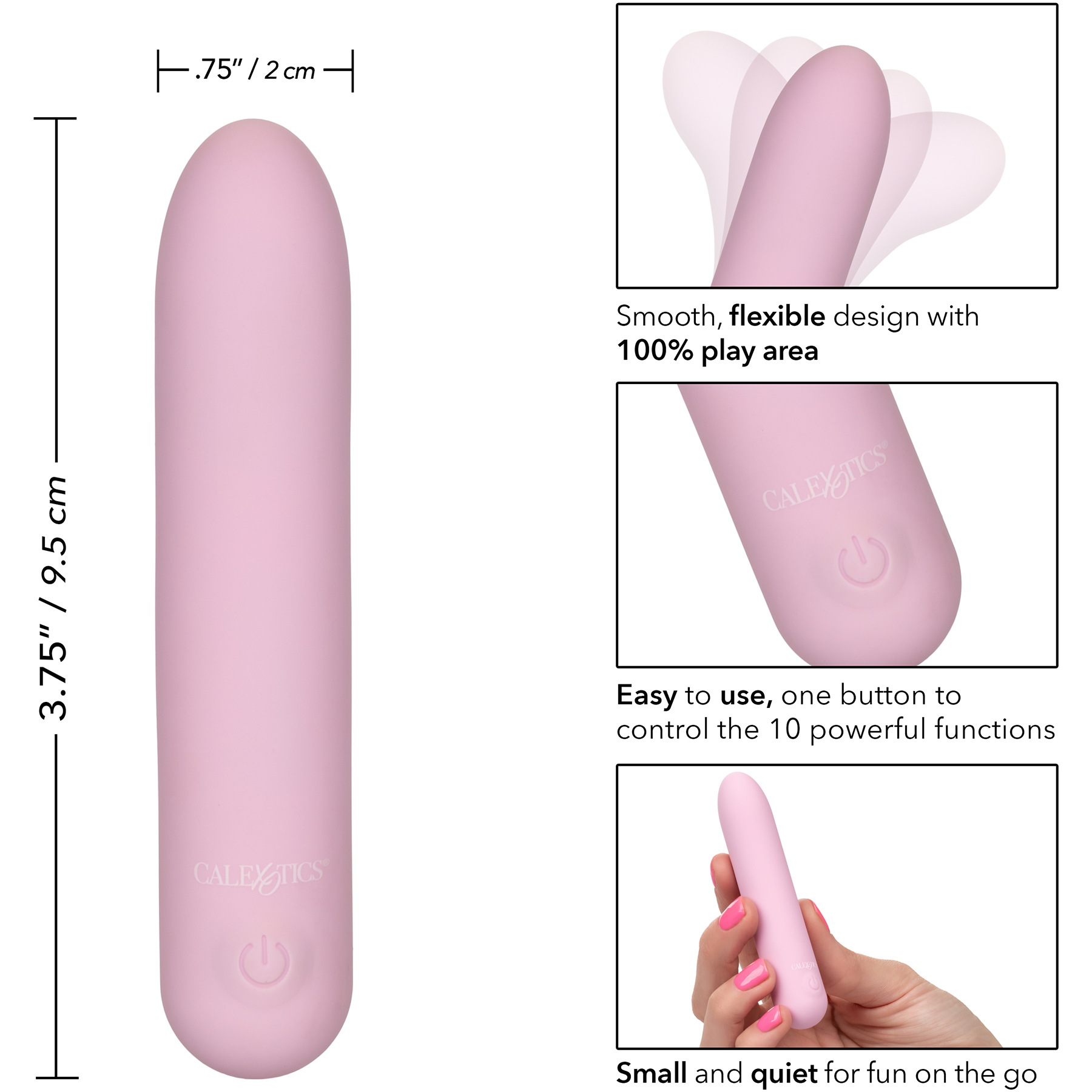 Slay #CharmMe Silicone Waterproof Mini Clitoral Bullet Vibrator - Measurements