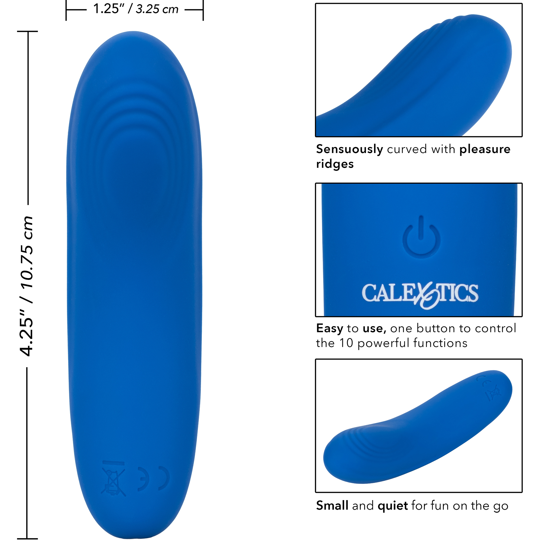Slay #TemptMe Silicone Waterproof Mini Clitoral Bullet Vibrator - Measurements