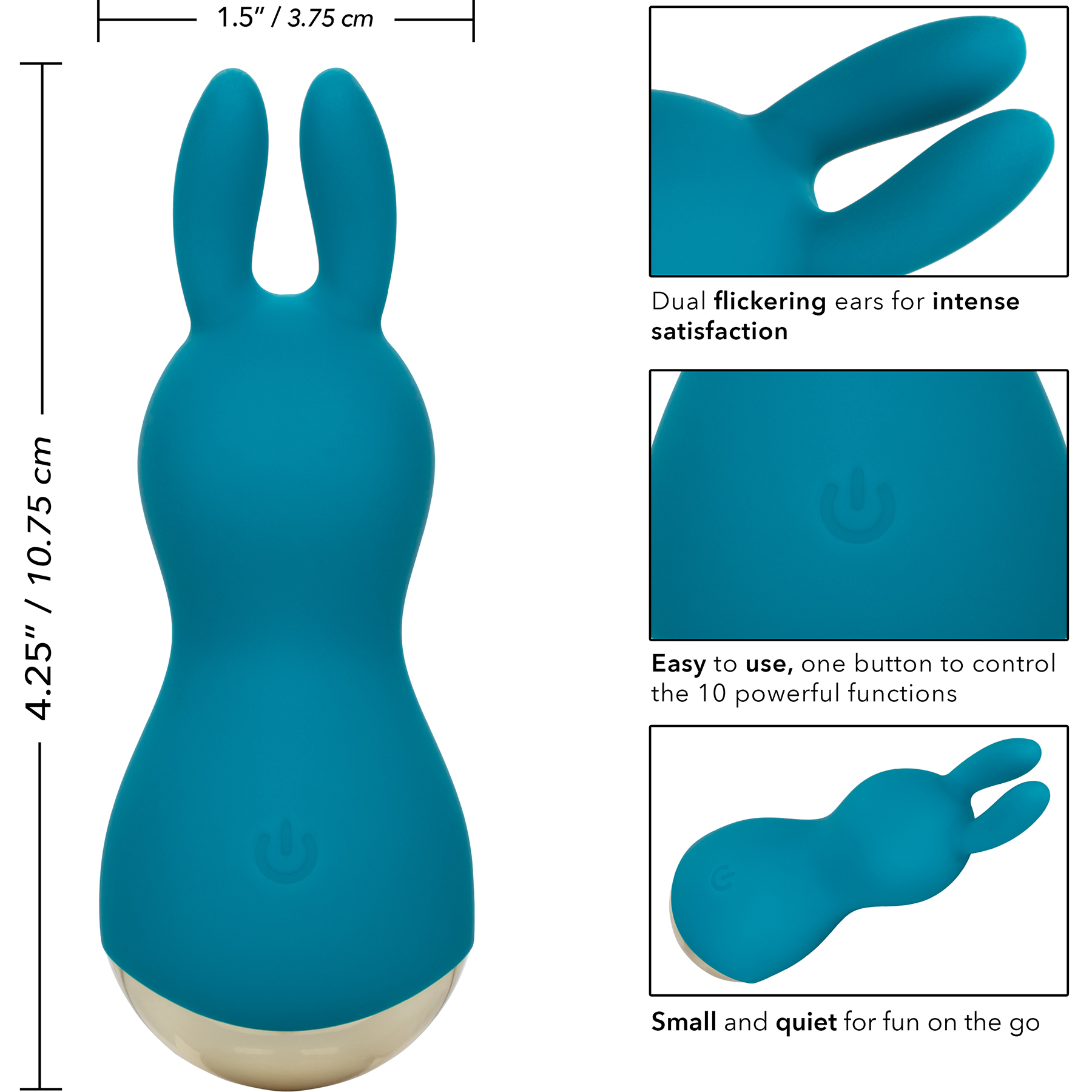 Slay #AmazeMe Silicone Waterproof Mini Rabbit Clitoral Vibrator - Measurements