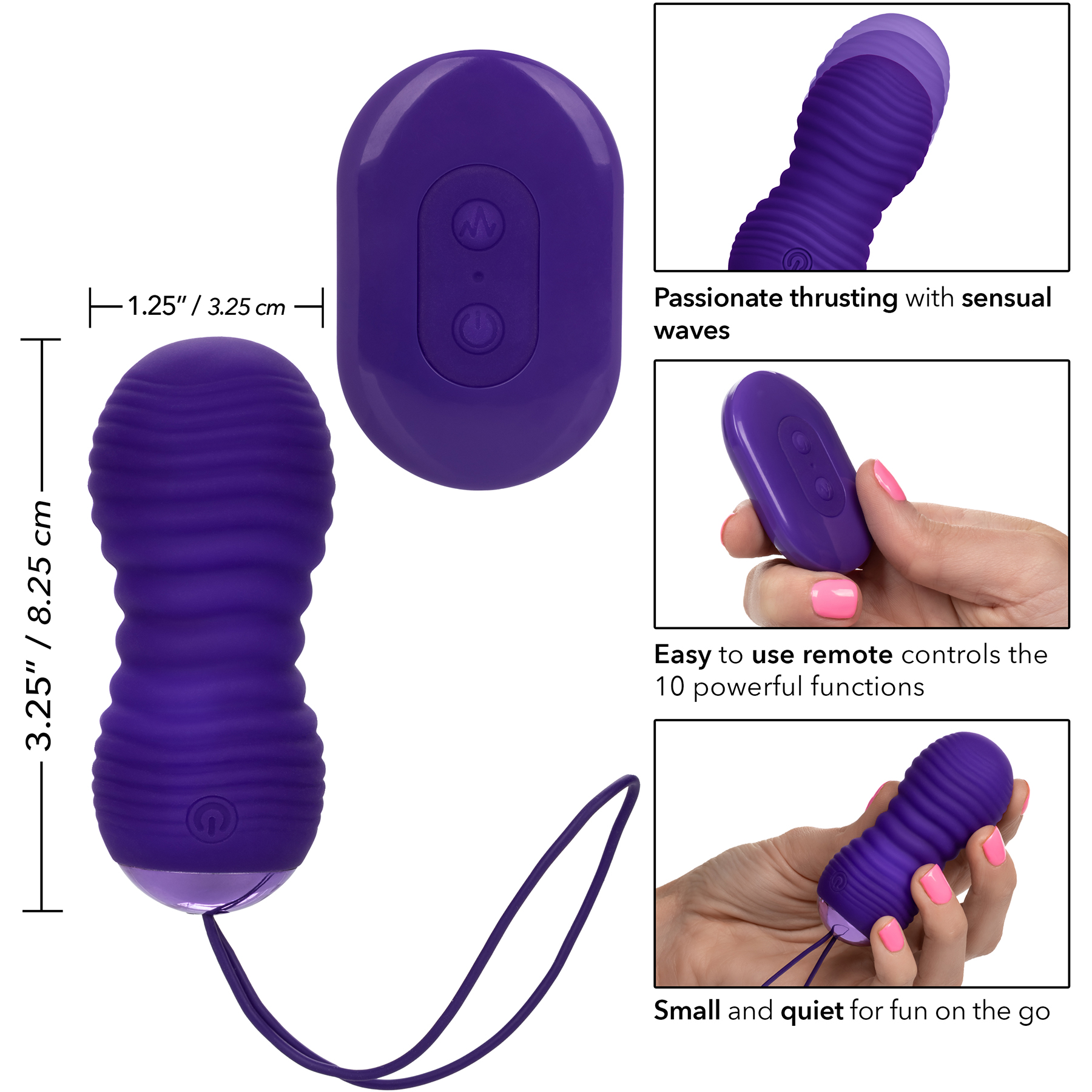 Slay #Thrustme Silicone Rechargeable Waterproof Thrusting Vibrator With Remote - Measurements