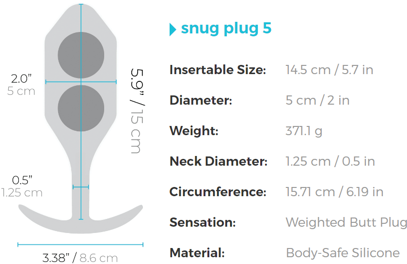 b-Vibe Snug Plug 5 Silicone Weighted Butt Plug - Measurements