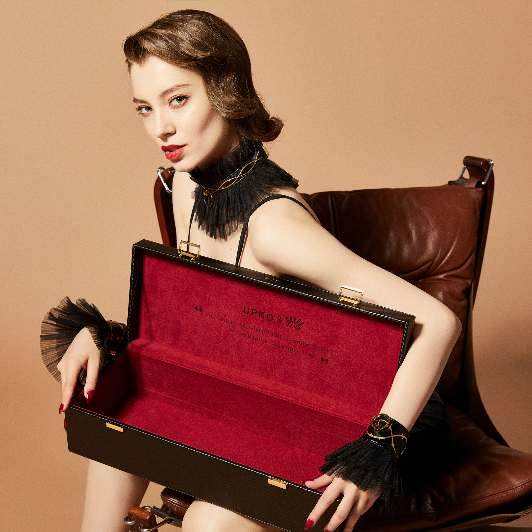 ZALO & UPKO Doll Designer Collection Luxurious & Romantic Bondage Play Kit Storage Case Displayed With Model 2