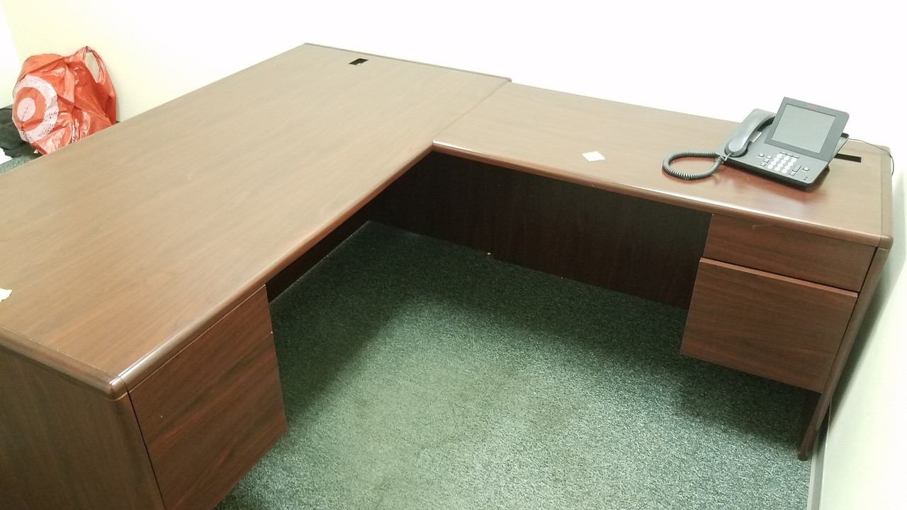 Used Hon Mahogany L Desk Sets With 42h Bookcase From Easy Office
