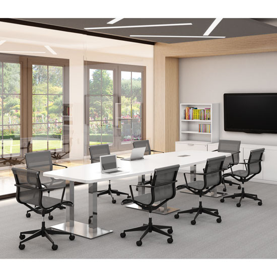 Laminate Conference Table With Polished Steel Base 6ft To 20ft In Racetrack OR Boat Shape