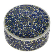 Handmade Paper Mache Round Gift Box Blue Floral Decor 6x6x2.5 Inches