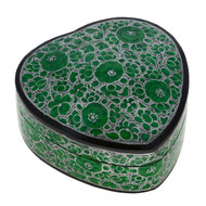 Handmade Paper Mache Heart Gift Box Green Floral Decor 6x6x2.5 Inches