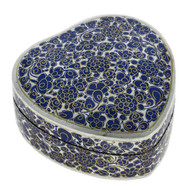 Handmade Paper Mache Heart Gift Box Blue Floral Decor 6x6x2.5 Inches