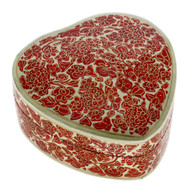Handmade Paper Mache Heart Gift Box Red Floral Decor 6x6x2.5 Inches