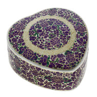 Handmade Paper Mache Heart Gift Box Purple Floral Decor 6x6x2.5 Inches