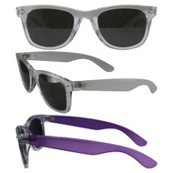 Color Change Wayfarer with Smoke Polycarbonate Lenses, Clear Temple Changes to Purple