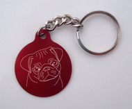 Laser-Etched Pug Dog Key Chain (Red Circle Pug Key Chain)