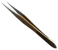 3" Gold-Tone, Needle Point Tweezers With Textured Grip :  ( Pack of  1 Pc )