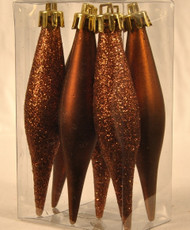 6 PK 6" Chocolate Brown Smooth Finial Ornaments
