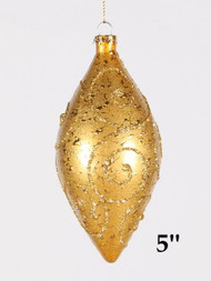 5" Teardrop Ornament Gold w/Gold Glitter
