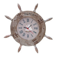 Wood Ship wheel Clock 20"D Nautical Maritime Decor