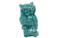 Ceramic Owl Set of Three Antique Depicting the Three Mystic Apes Blue