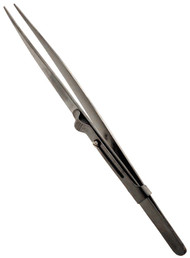 Nickel Plated, Straight Pointed Tipped Steel Tweezers, 6.25" Long, Equipped With Slide Lock :  ( Pack of  1 Pc )
