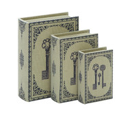 Library Storage Books - Wood Fabric Box Set/3 13", 11", 8"H